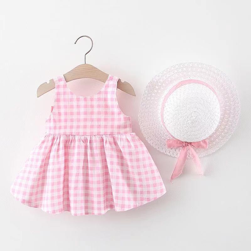 Girls Dress Summer New 2021 Baby Girl Plaid Bow Princess Dress 1029