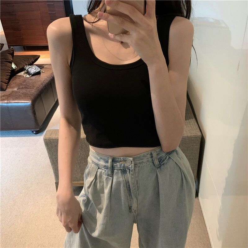 Black Small Vest with Base Sleeveless Sling Women's Summer Outfit Instagram Popular Hot Girl Sports Short Top