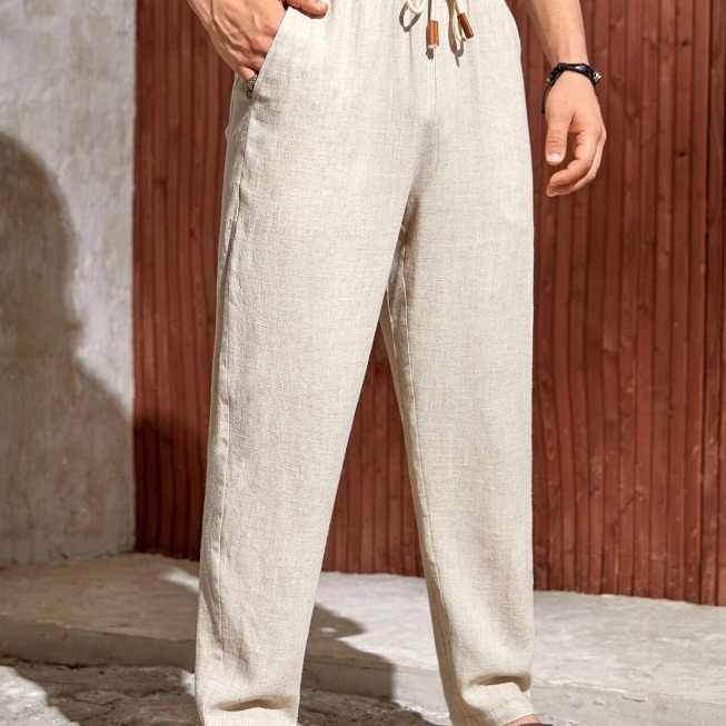 2023 Amazon independent station European and American new men's casual cotton and linen drawstring trousers