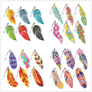 Diamond painting feather bookmark crystal pendant round diamond bright diamond plus special-shaped diamond single-sided sticking diamond 6-piece set bag in stock