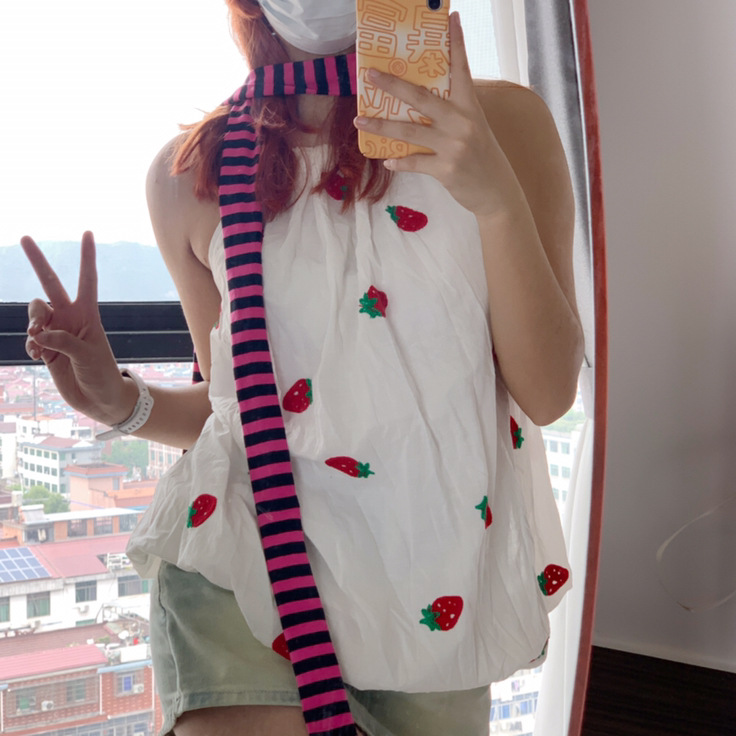 Self-produced and sold punk Harajuku style Asian culture striped thin scarf Cotton Four Seasons wearable small scarf decorative circumference