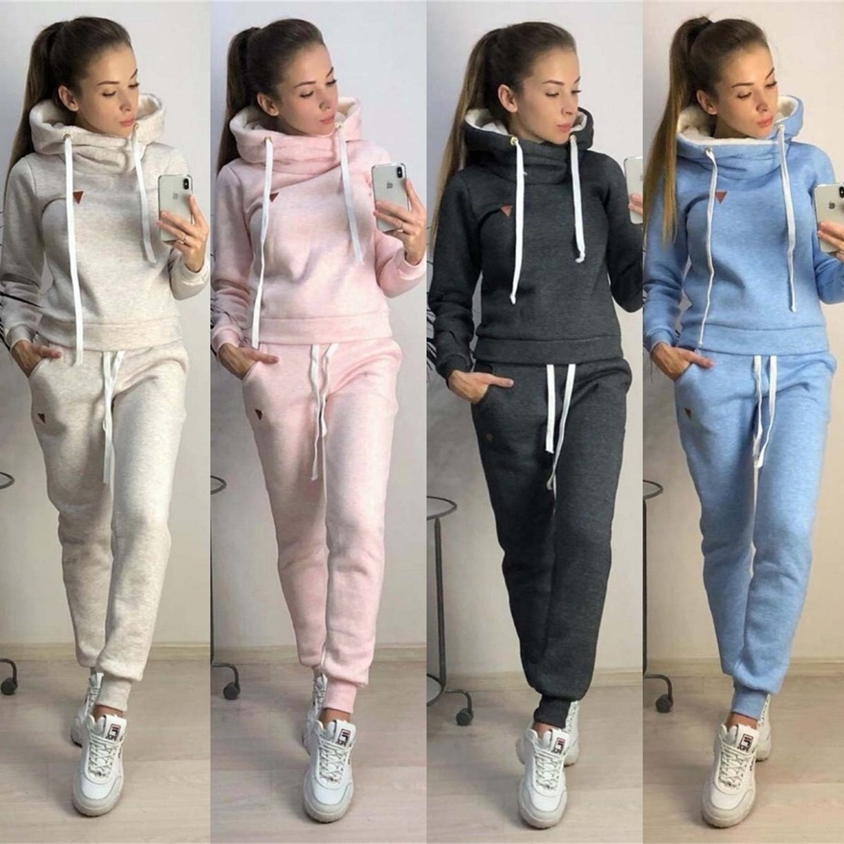 Cross-border AliExpress European and American women's autumn and winter explosions new fleece fashion leather badge leisure sports suit sweater