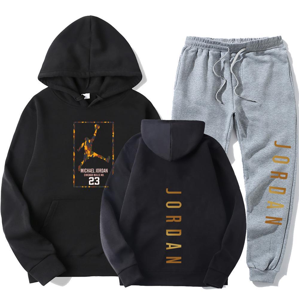 European and American Cross-border Men's Autumn and Winter Trendy Hoodie Suit Young Men and Women Couple Sports Leisure Sweater Suit