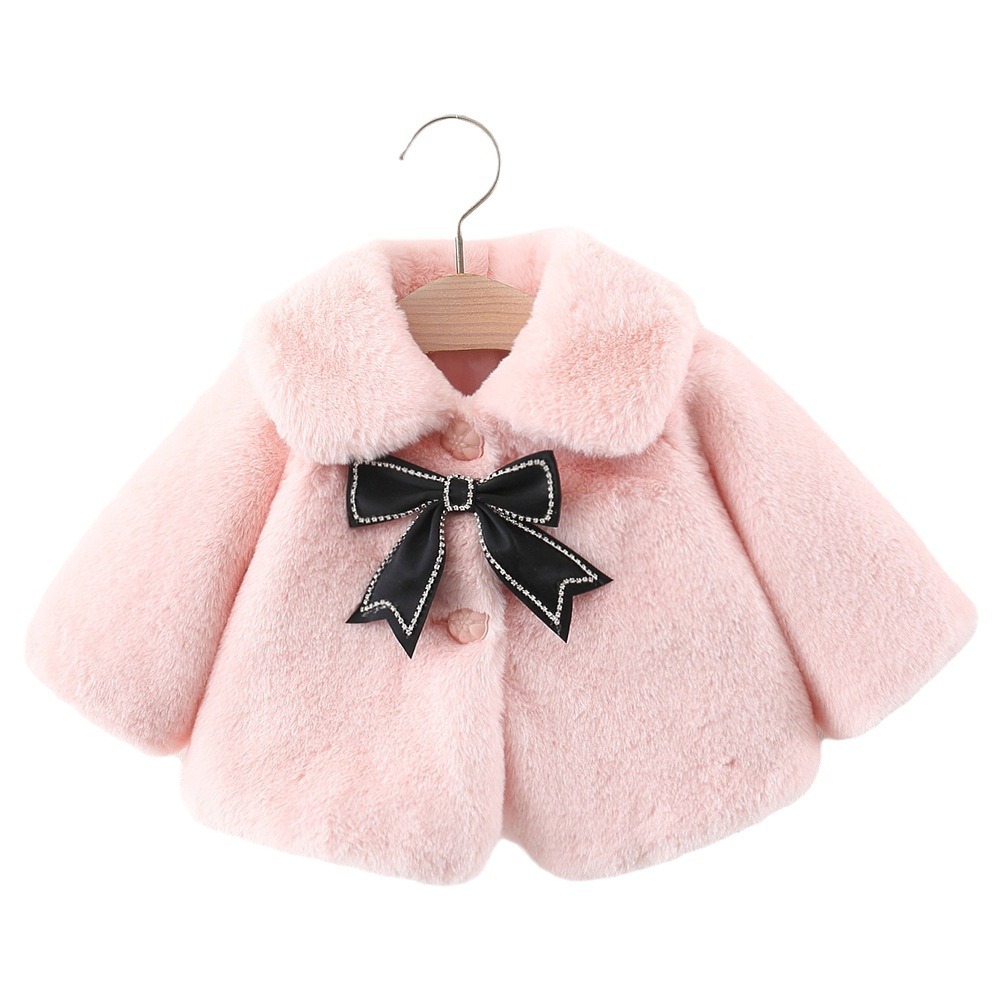 Baby Woolen Sweater Autumn and Winter Girls' Cloak Baby Girl's Top Warm Outer Wear Faux Fur Jacket Foreign Trade New Style