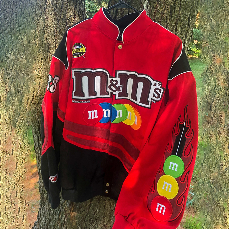 Cross-border 2023 autumn and winter New jacket Amazon motorcycle style color matching printed casual loose long sleeve personalized jacket