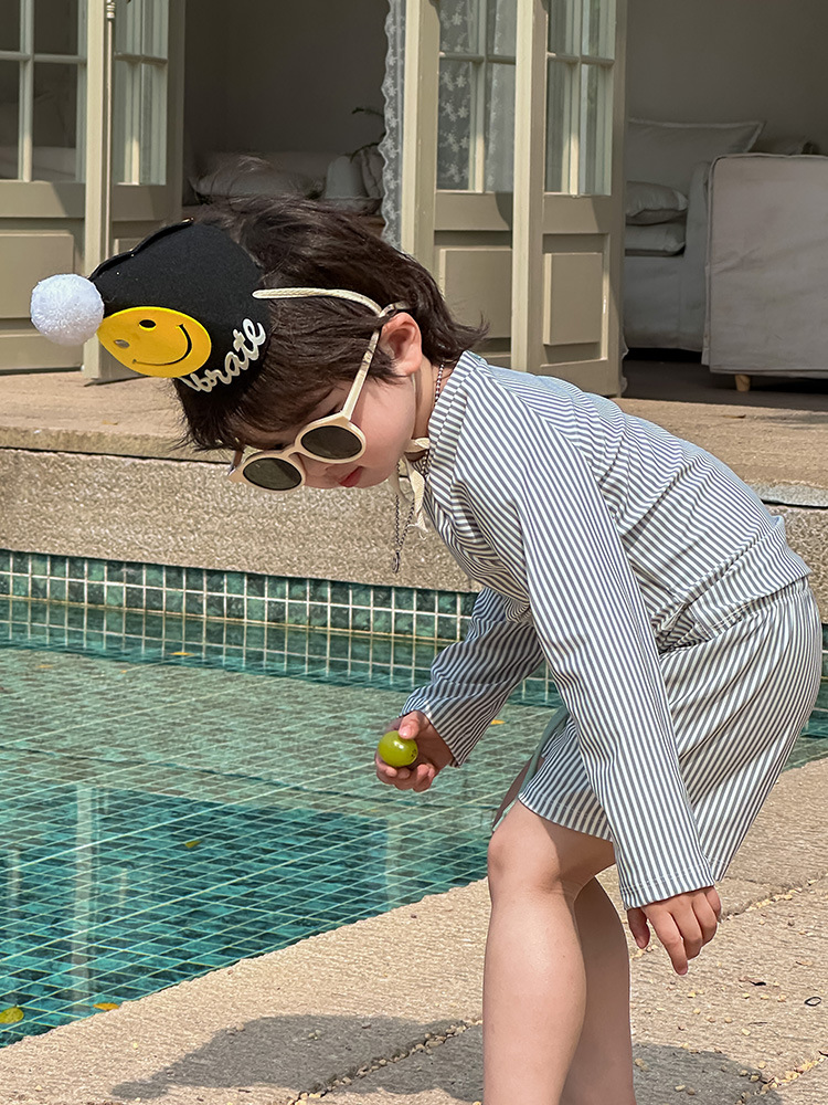 Children's Split Swimsuit Boys ins Boys Quick-drying Long-sleeved Swimsuit Fashionable Baby Beach Swimming Trunks Set