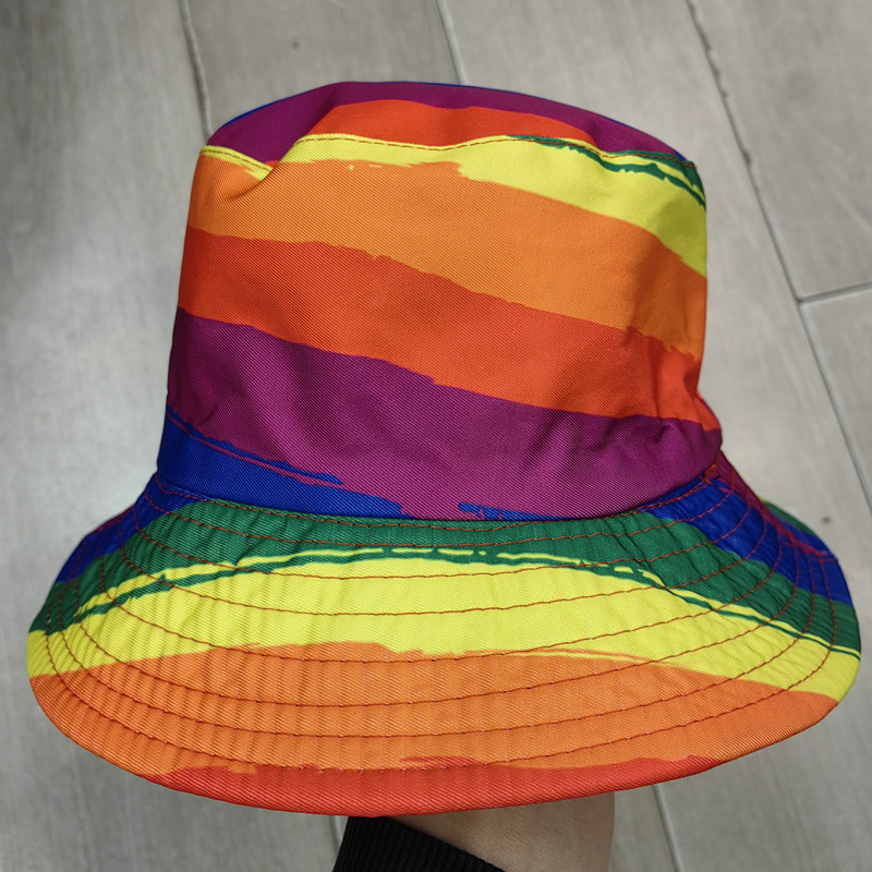 New colorful basin hat color matching ins popular flat top versatile men's and women's rainbow fisherman hat travel double-sided sun hat