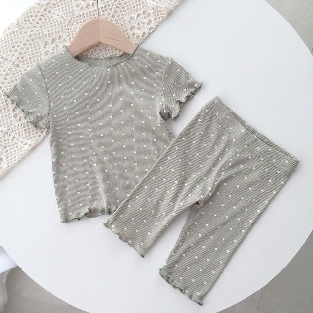 Baby's Pajamas Ice Silk suit Dot Western Girl's Summer Two-piece Home Clothes Children's Casual Air-conditioning Clothes