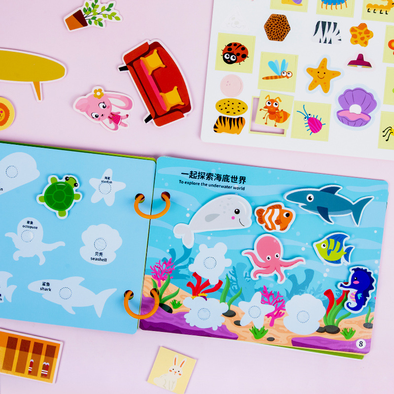 Children's early education Enlightenment quiet paste book puzzle Montessori baby repeatedly learn handmade scene collage toys