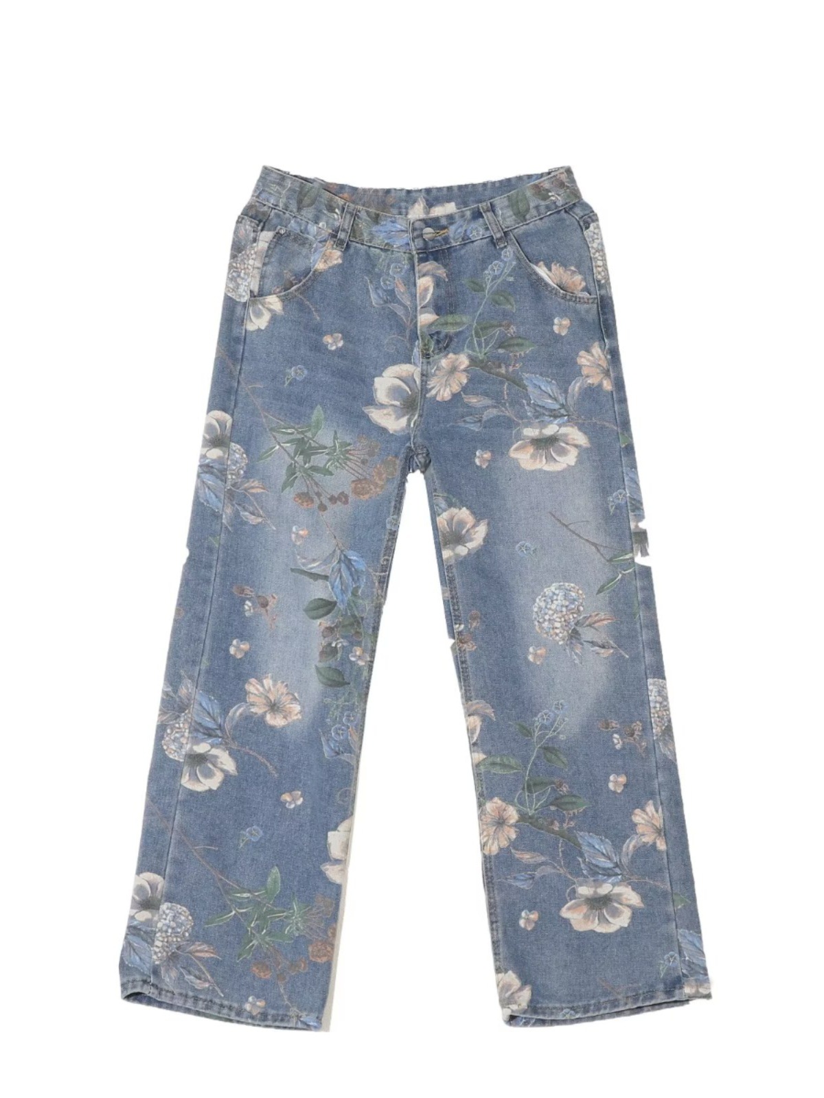 American high street washed jeans men's design sense niche fashion brand retro street hip hop casual wide leg trousers
