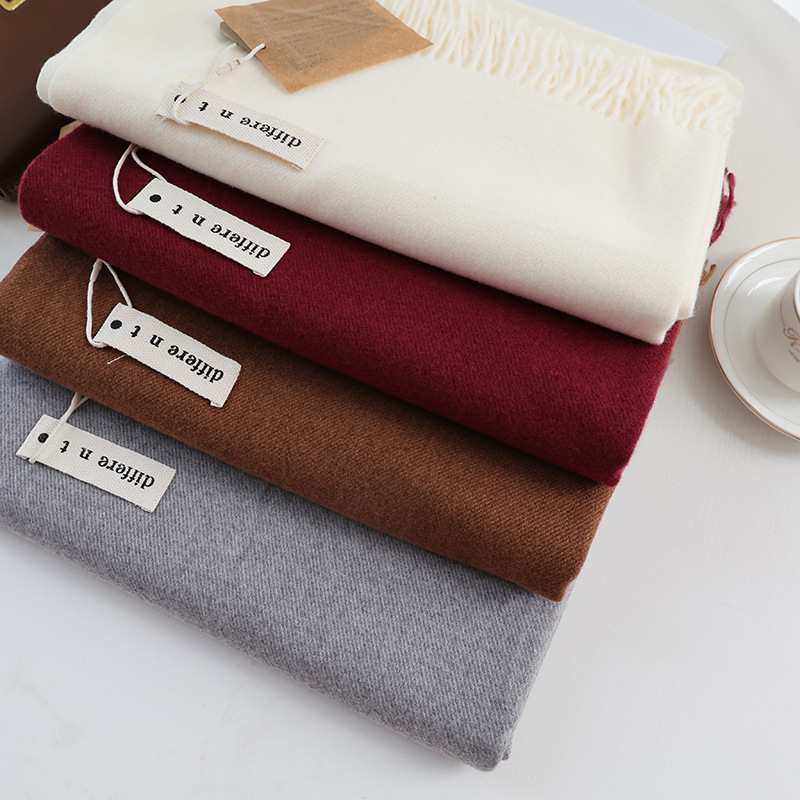 Autumn and Winter Korean style pure color cashmere scarf women's winter high-grade scarf versatile tassel warm shawl cross-border