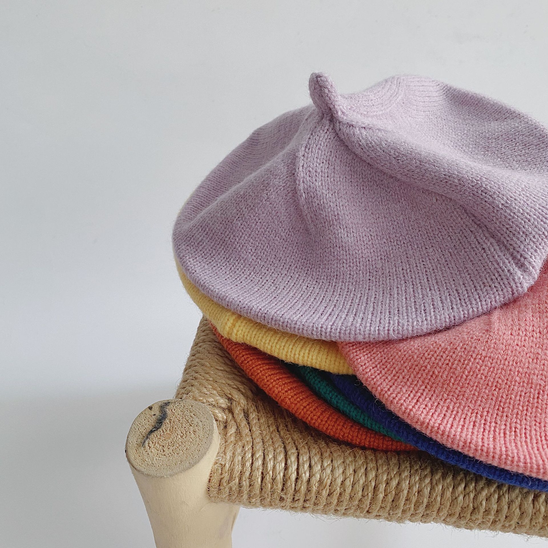 Children's knitted beret candy color baby hat female baby woolen hat spring and autumn 2023 new style woolen hat