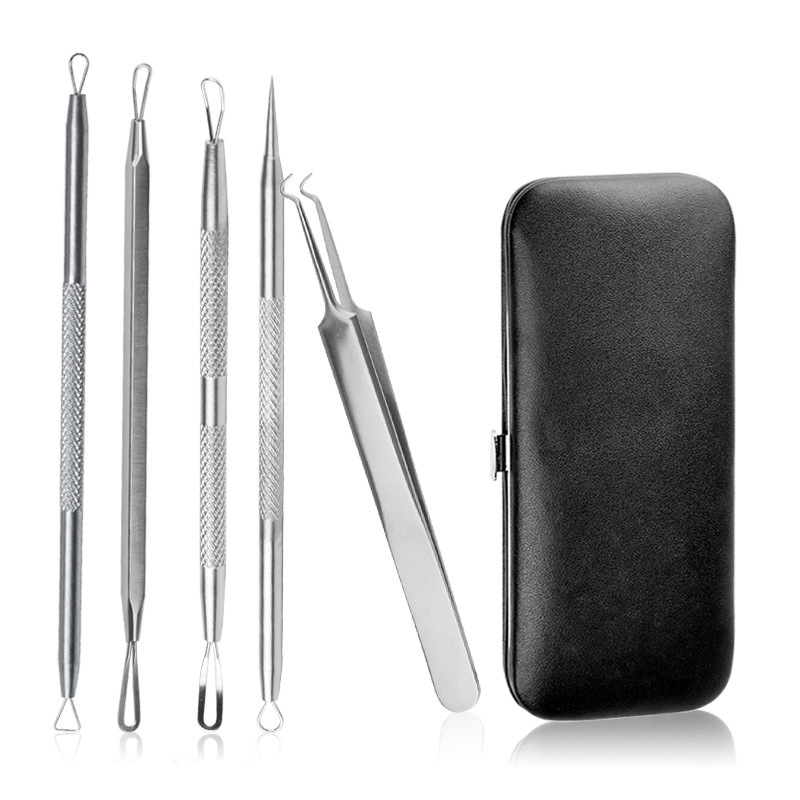 Factory direct stainless steel acne needle suit double acne needle blackhead cell clip beauty tool 5-piece set