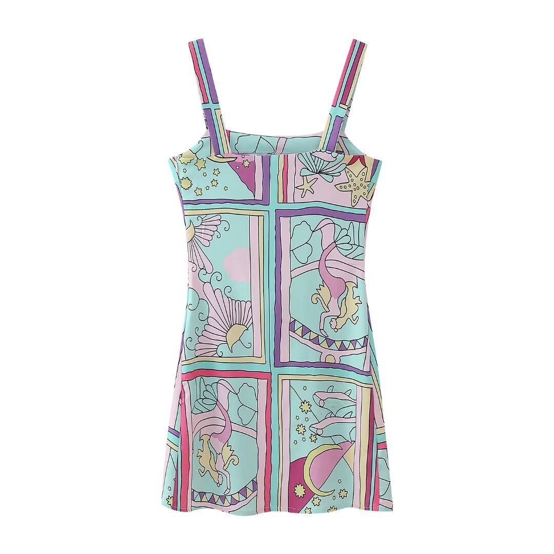 2024 foreign trade women's clothing printing slim strap dress 4731