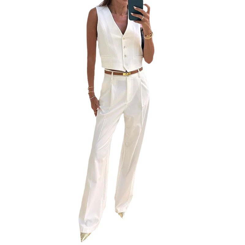 Summer 2023 European and American Amazon cross-border solid color button design slim vest vest temperament commuter suit women