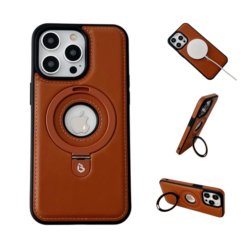 適蘋果15手機殼iPhone14保護套磁吸13ProMax防摔高檔皮質支架新款
