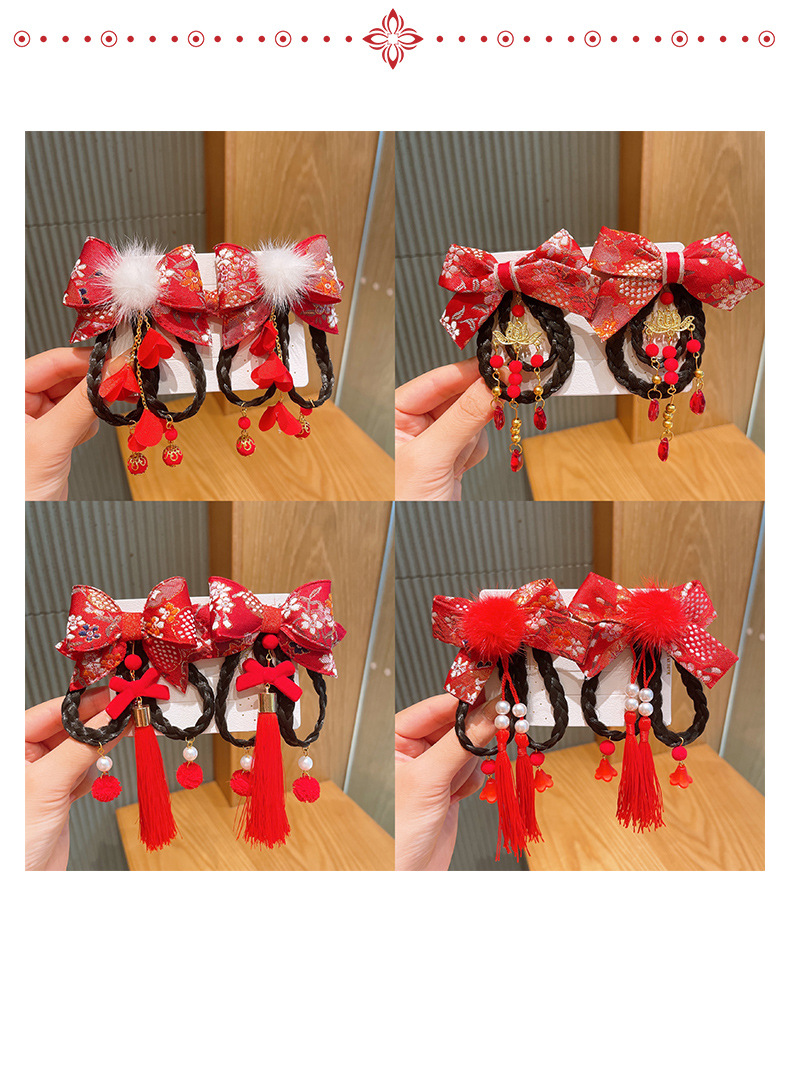 Neue Jahr Chinesischen stil baby perücke geflecht kinder antike haarnadel bogen haar zubehör Chinesische kleidung kopfschmuck großhandel_voghion.com