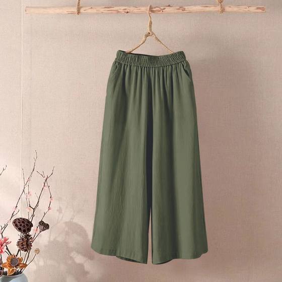 Summer Cotton and Linen Wide-leg Pants Women's Summer New Korean-style Loose plus size Casual Pants All-match Outer Wear Capri Pants