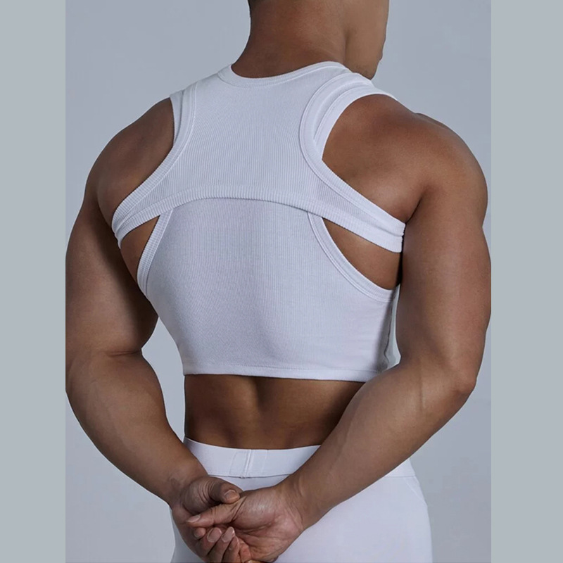 In stock independent station hot selling inner base Street fashion sexy irregular vest camisole men's two-piece set