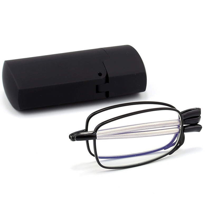 Antenna folding full frame presbyopic black frame anti-blue light anti-fatigue silver simple metal frame presbyopic glasses for the elderly