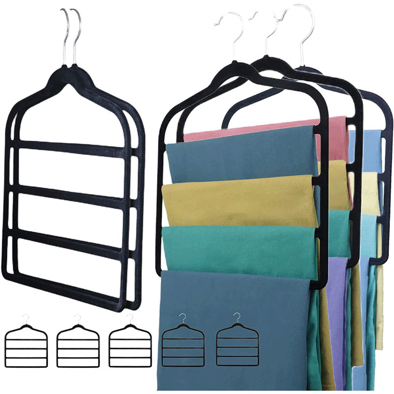 Wholesale Flocking Pants Rack Multifunctional Multi-layer Pants Hanger Non-slip Magic Wardrobe Storage Pants Rack Silk Towel Rack