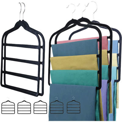 Wholesale Flocking Pants Rack Multifunctional Multi-layer Pants Hanger Non-slip Magic Wardrobe Storage Pants Rack Silk Towel Rack