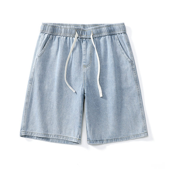 Muqiu Men's Wear ∠ Xintang Denim Shorts Men's American-style All-match Loose Straight Solid Color Simple Five-point Pants