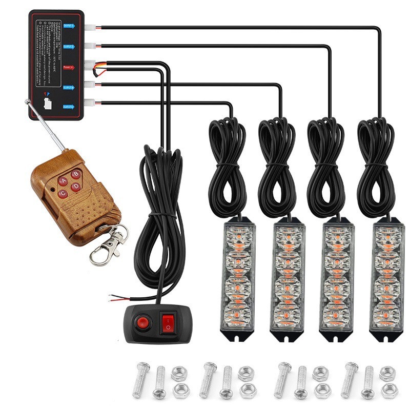 One-to-four 4LED medium network flash light truck side light high-power wireless remote control strobe light warning light