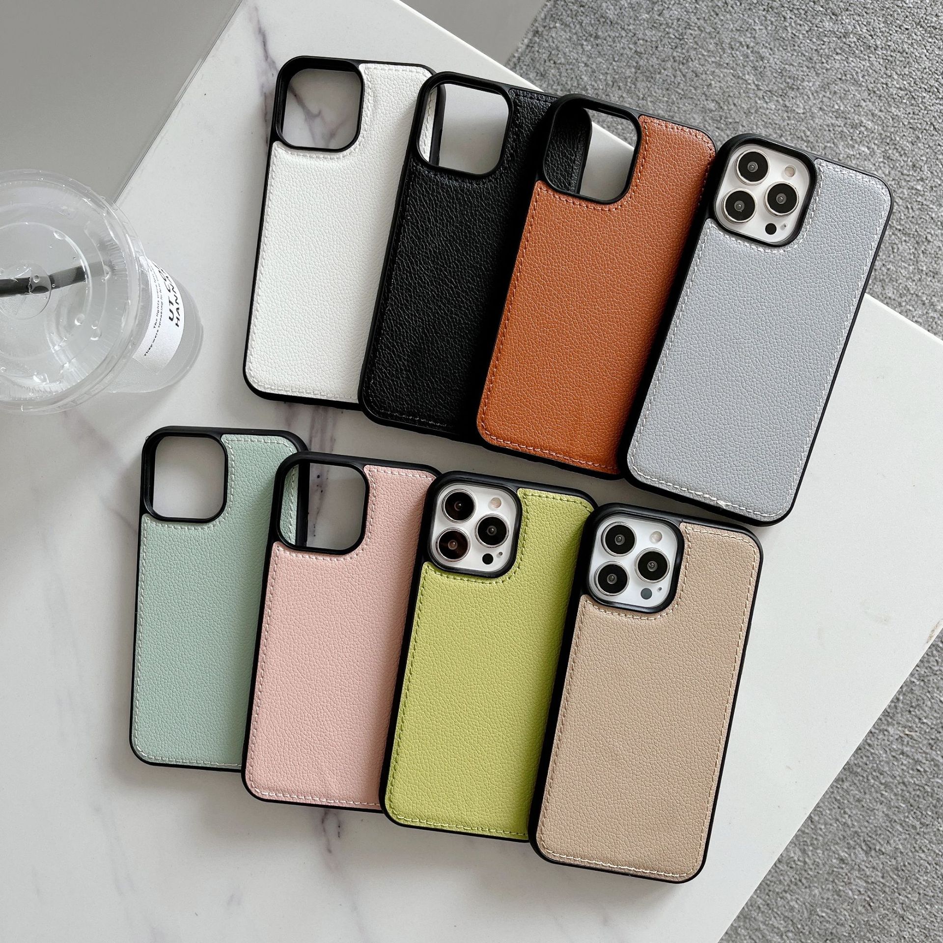 簡約荔枝紋適用iphone13pro max蘋果14手機殼12皮質xr情侶XS全包