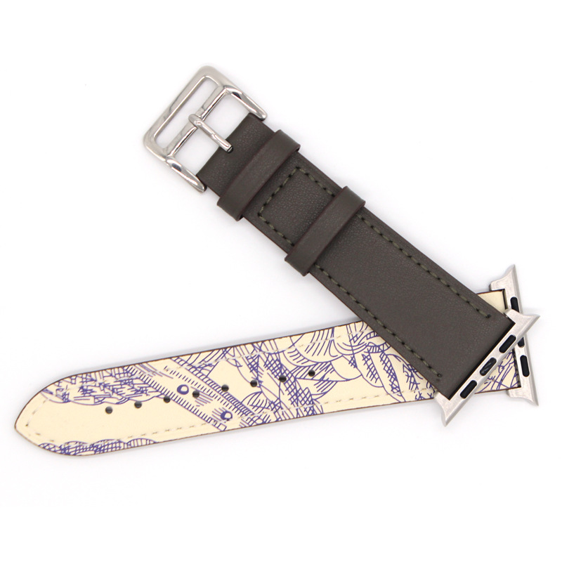 Applicable to iwatch strap smart watch silk screen double-sided leather strap linker factory wholesale 38/42