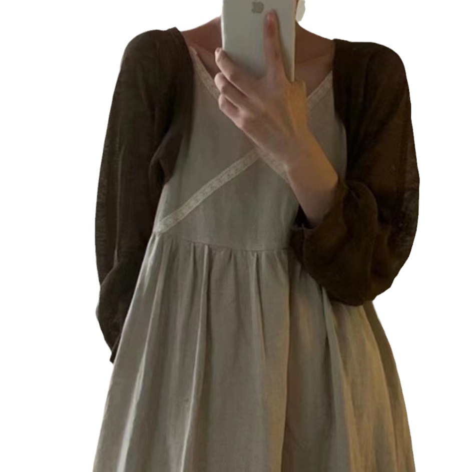 French style small waistcoat ice silk knitted sunscreen cardigan women's thin shawl summer with suspender skirt outer top blouse