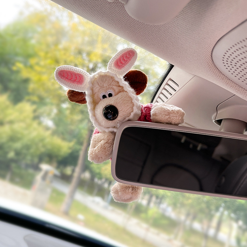 Cute dog repair rearview mirror decoration lying doll car decoration central control screen car doll car interior accessories female