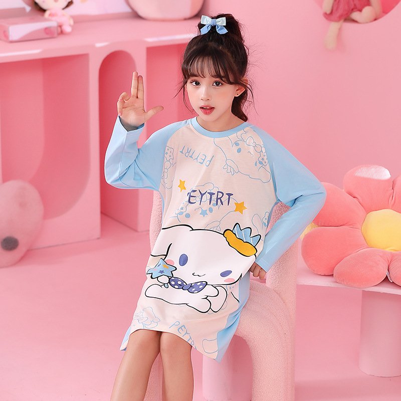 Girls' nightdress autumn long-sleeved nightdress cotton girls' dress children's floral cartoon princess dress one-piece delivery