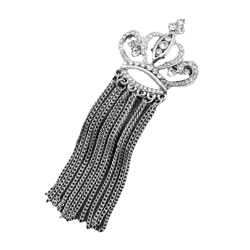 Men's Golden Crown Eagle Tassel Golden Brooch Personalized Fashionable Suit Silver Chain Pin Clothing Accessories