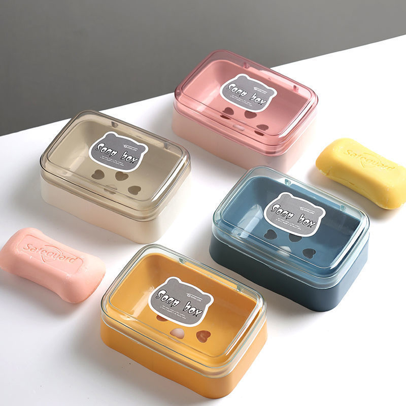 New cartoon cute flip soap box transparent soap box with lid without water accumulation dormitory bathroom soap box wholesale