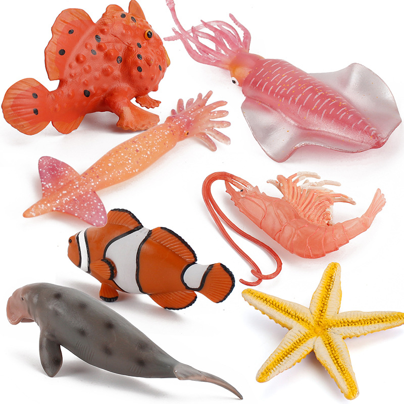 Wholesale export simulation of underwater creatures model including red shrimp mermaid stone fish clown fish ocean set