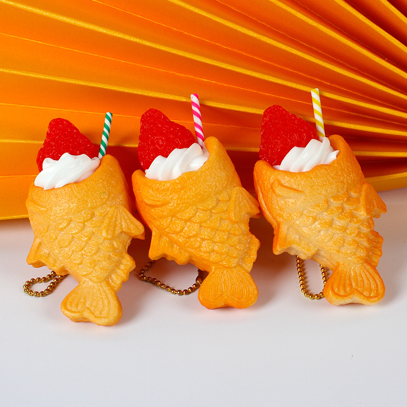 Simulation cartoon dried fish biscuit fruit cream ice cream keychain pendant snapper roast food and play ornaments