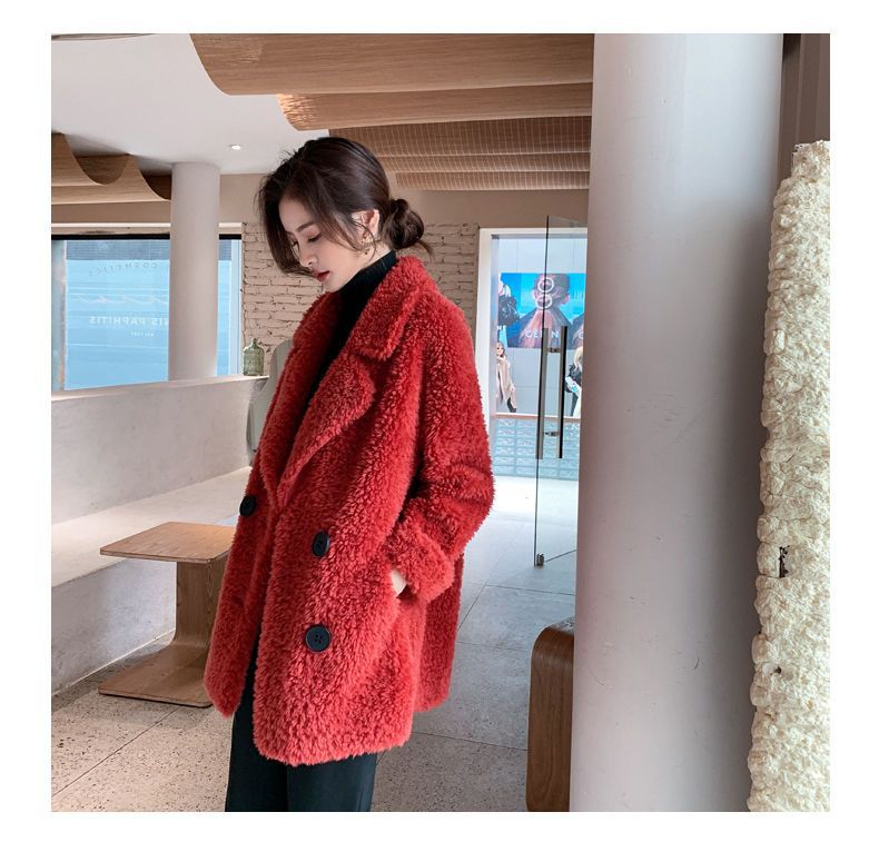 Winter mid-length fleece coat for women 2023 new suit collar lambswool fur integrated granular fleece coat_voghion.com