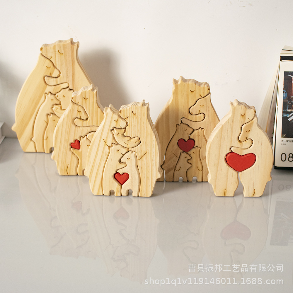 Amazon wooden puzzle mother and child bear too strong crafts bear hug decoration family diy Mother's Day gift