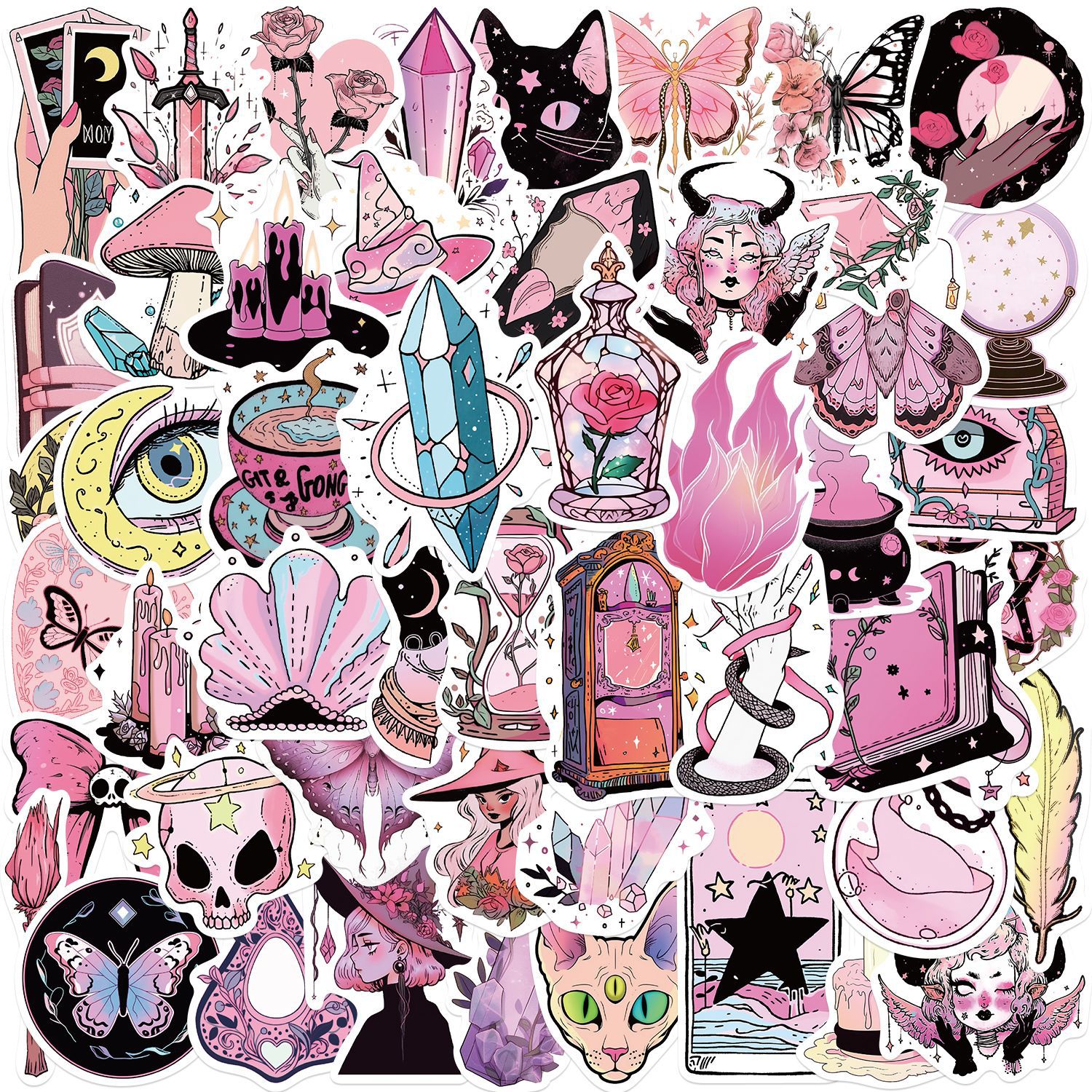 50 pieces cross-border hot pink witch graffiti stickers guitar notebook luggage DIY waterproof stickers wholesale