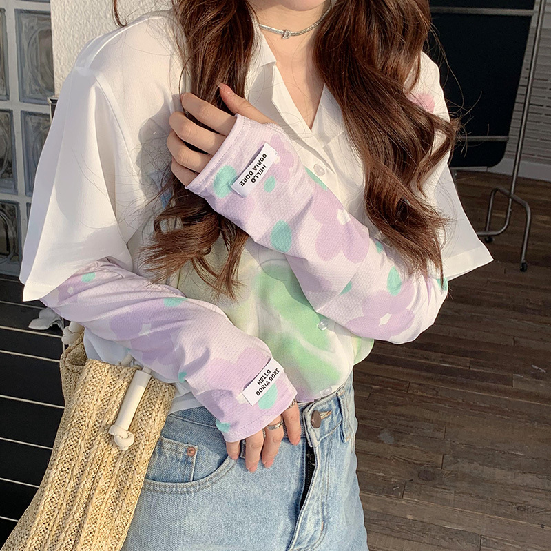 Cute Flower Ice Sleeve Women's Summer New Sunscreen UV Protection Sleeve Loose Cycling Driving Sunshade Hand Guard Sleeve