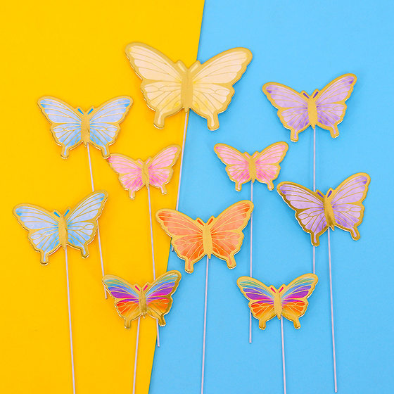 Cake decoration manufacturers wholesale hot stamping paper butterfly birthday party scene decoration cake card cake plug-in