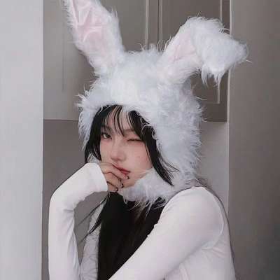 The same cute plush rabbit long ear cap children's autumn and winter warm ear protection cap