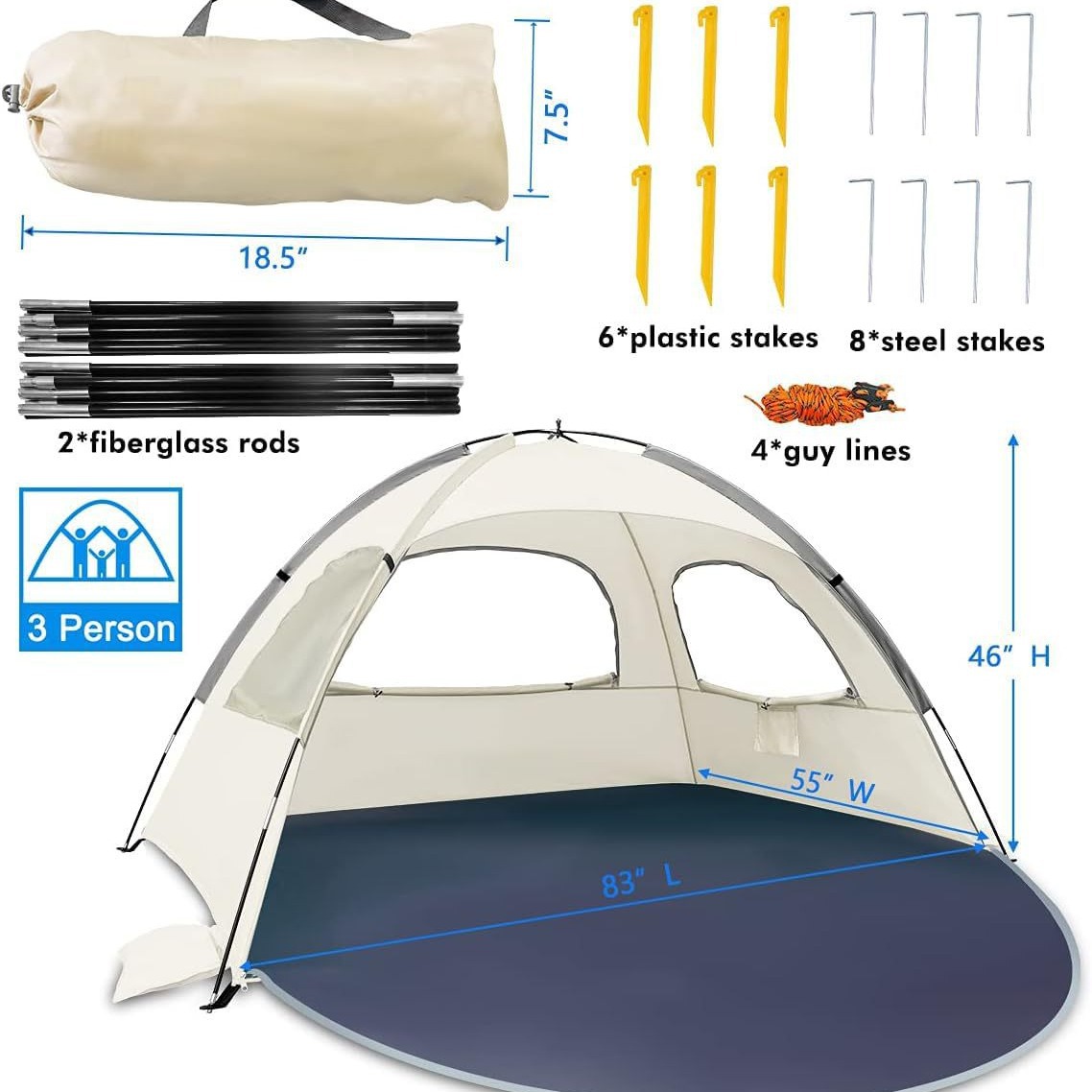 Outdoor camping party portable multi-person awning European and American popular seaside leisure sun protection breathable beach tent