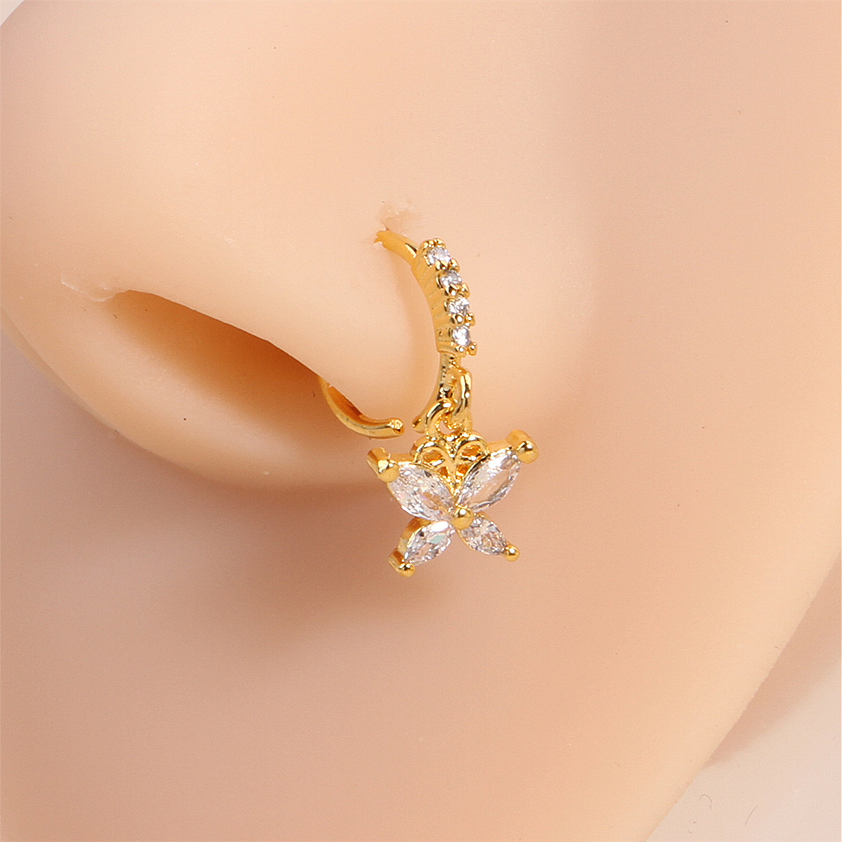 European and American summer sand vacation copper gold plated inlaid horse eye butterfly zircon nose ring small pendant piercing jewelry nose ornament
