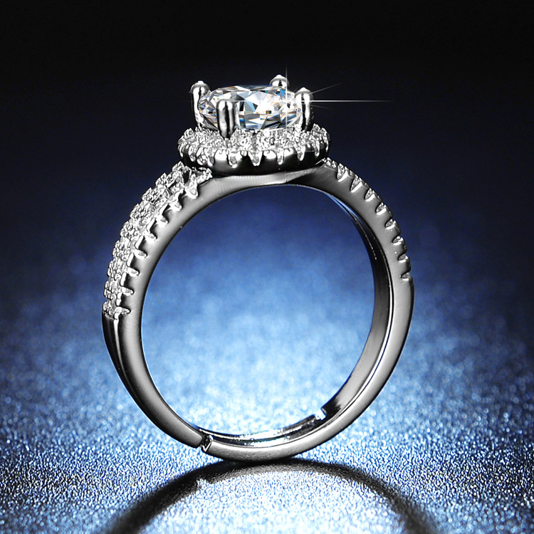 Simulation moissanite round bag 1 karat ring women's double-row drill nail pattern ring shaking voice fast hand Live supply wholesale