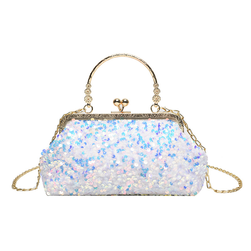 2022 New All-match Metal Handheld Sequin Small Bag Women's Shiny Shoulder Bag Fashionable Texted Crossbody Small Square Bag