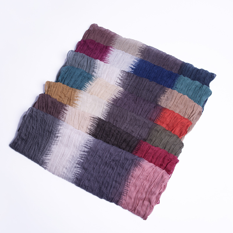 Spring 2022 spot foreign trade Bali yarn printed scarf color matching color imitation hand-painted tie-dyed twist crinkle scarf