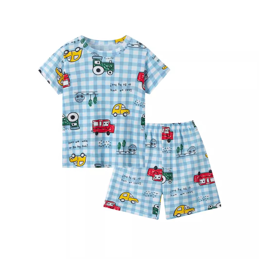 2024 New Children's Summer Short-sleeved Suit Home Clothes Pajamas Cotton Thin Air-conditioning Clothes Prince Baby Boy