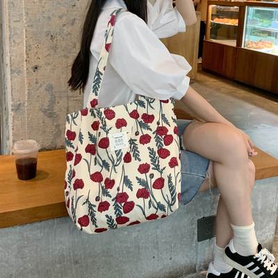 26101 new tote bag large capacity foreign air broken flower canvas shoulder bag portable female student shopping bag wholesale